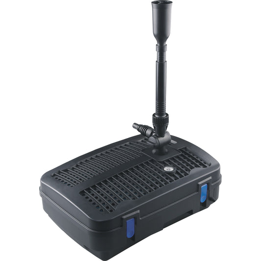 BluFilter 2011 vijverpomp met filterset, zwart, 11W UV-C lamp en fontein, voor het reinigen en circuleren van vijvers tot 2.000 liter per uur